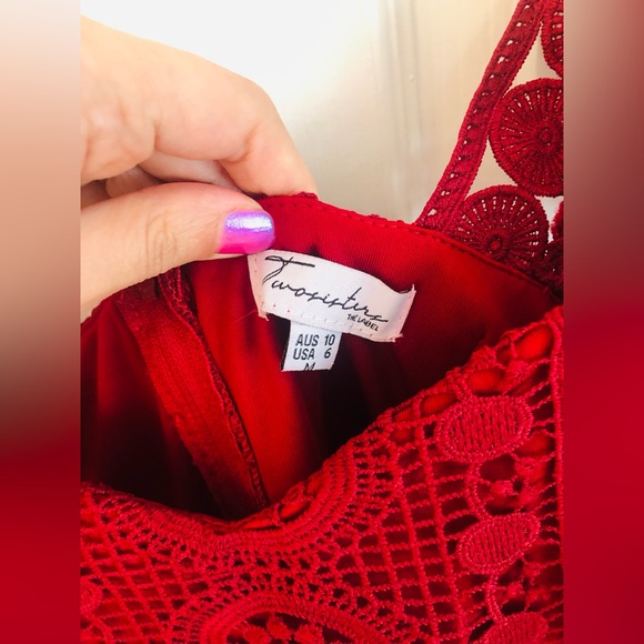 TWO SISTERS THE LABEL MAROON RED LACE MIDI DRESS - Picture 8 of 9